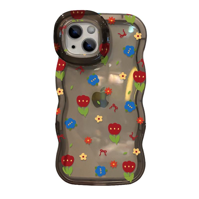 Ins Floral Suitable for IPhone Case IPhone 16proma Double Bracket 15 Transparent Silicone 14 Anti-fall 13 Women