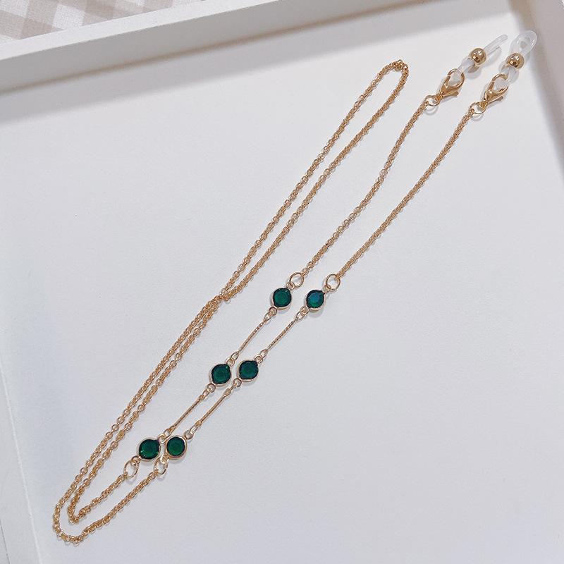 Retro Pearl Clover Sunglasses Chain, Glasses Sunglasses Crystal Emerald Gold Glasses Chain