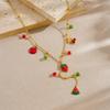 Fashion Colorful Glass Rhinestone Geometric Pendant Strawberry Fruit Gold Y Shape Necklace