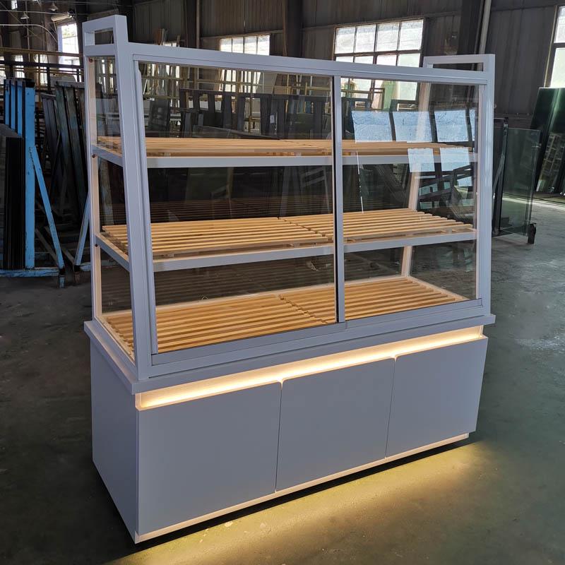 In-Stock Bakery Display Cabinet: Solid Wood & Wrought Iron Island with Drawers for Bread, Pastries, and Fried Goods