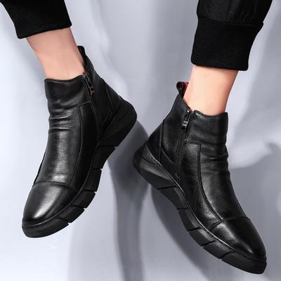 2025 Autumn and Winter New Men's Casual Shoes, Versatile Student Velvet Leather Boots, High-top Side Zipper Martin Boots