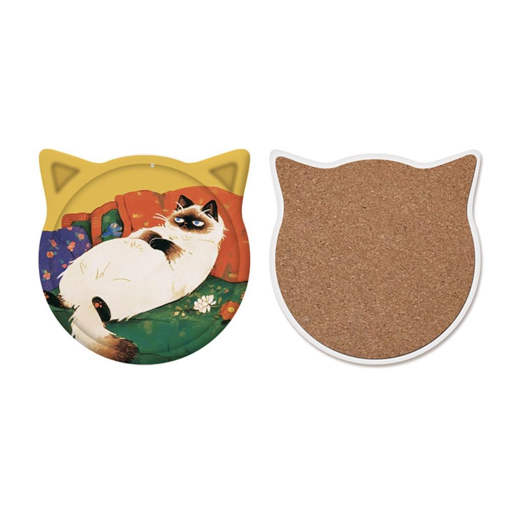 Charming Absorbent Coaster Round Anti Slip Coaster New Cat Head Coaster Living Room E