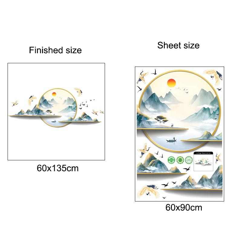 Wandaufkleber im chinesischen Stil für Schlafzimmer, Landschaftsmalerei selbstklebender Aufkleber, Heimdekoration