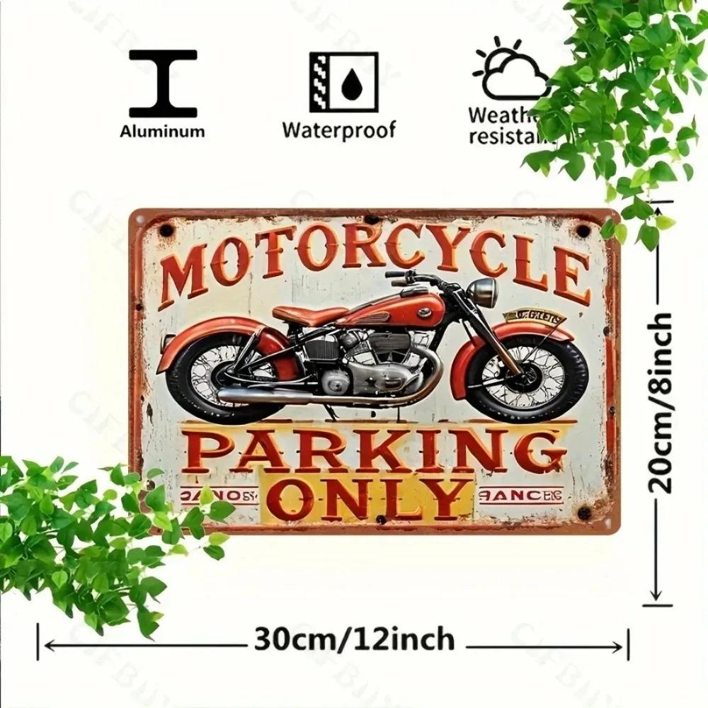 Vintage Motorcycle Parking Sign Retro Metal Wall Art Aluminum Plaque for Home Decor