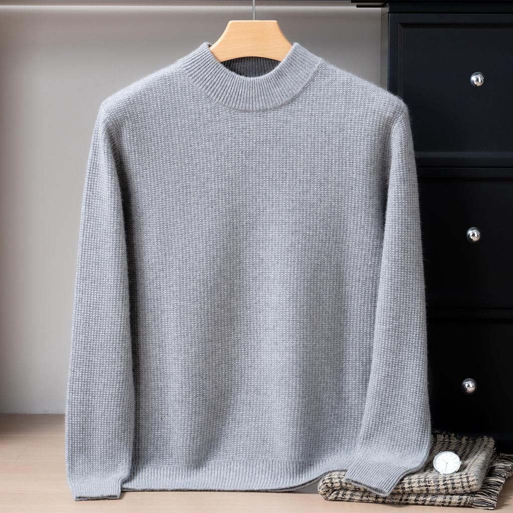 High-end pure cashmere shirt semi-turtleneck solid color thickened sweater knitted