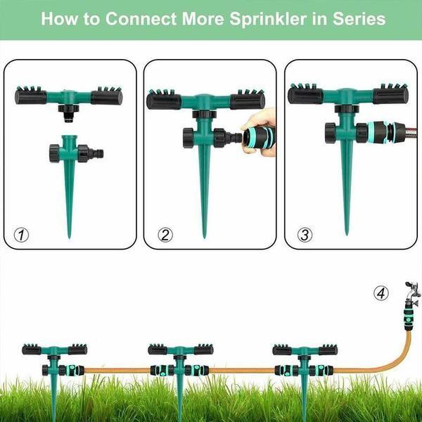 Automatischer 360-Grad-Rotationsrasensprenger ABS Dreiarm-Sprühkopf Garten Gras Blume Bewässerungssystem