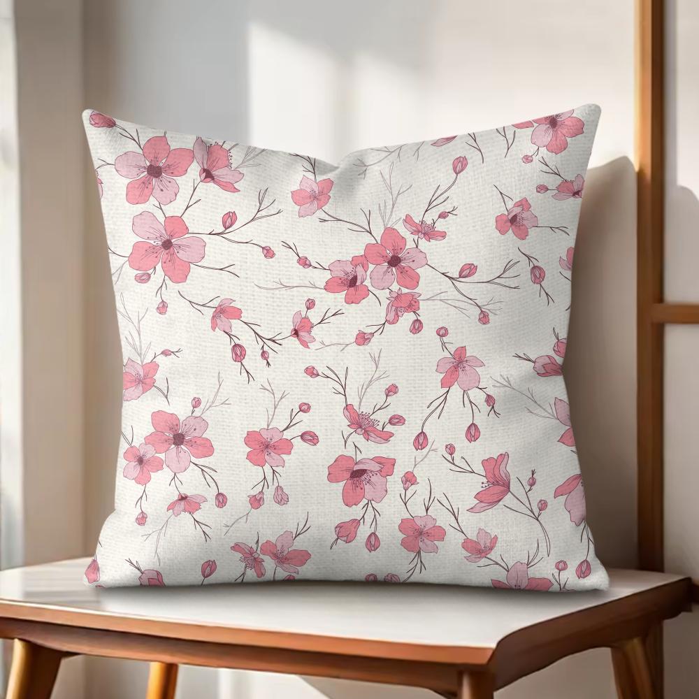 Sakura Blossom Pattern Cushion Cover Natural Linen Organic Fabric DoubleSided Printing Couch Pillow Covers Home Decor