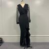 2025 Elegant Black Mesh Sequin Mid-Waist Long Skirt Dress