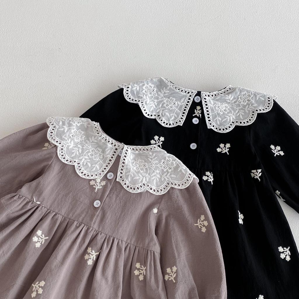Spitzenrüschenkragen Langarm Stickerei Prinzessinnenkleid für Baby-Mädchen - Frühjahrs-/Herbstkollektion