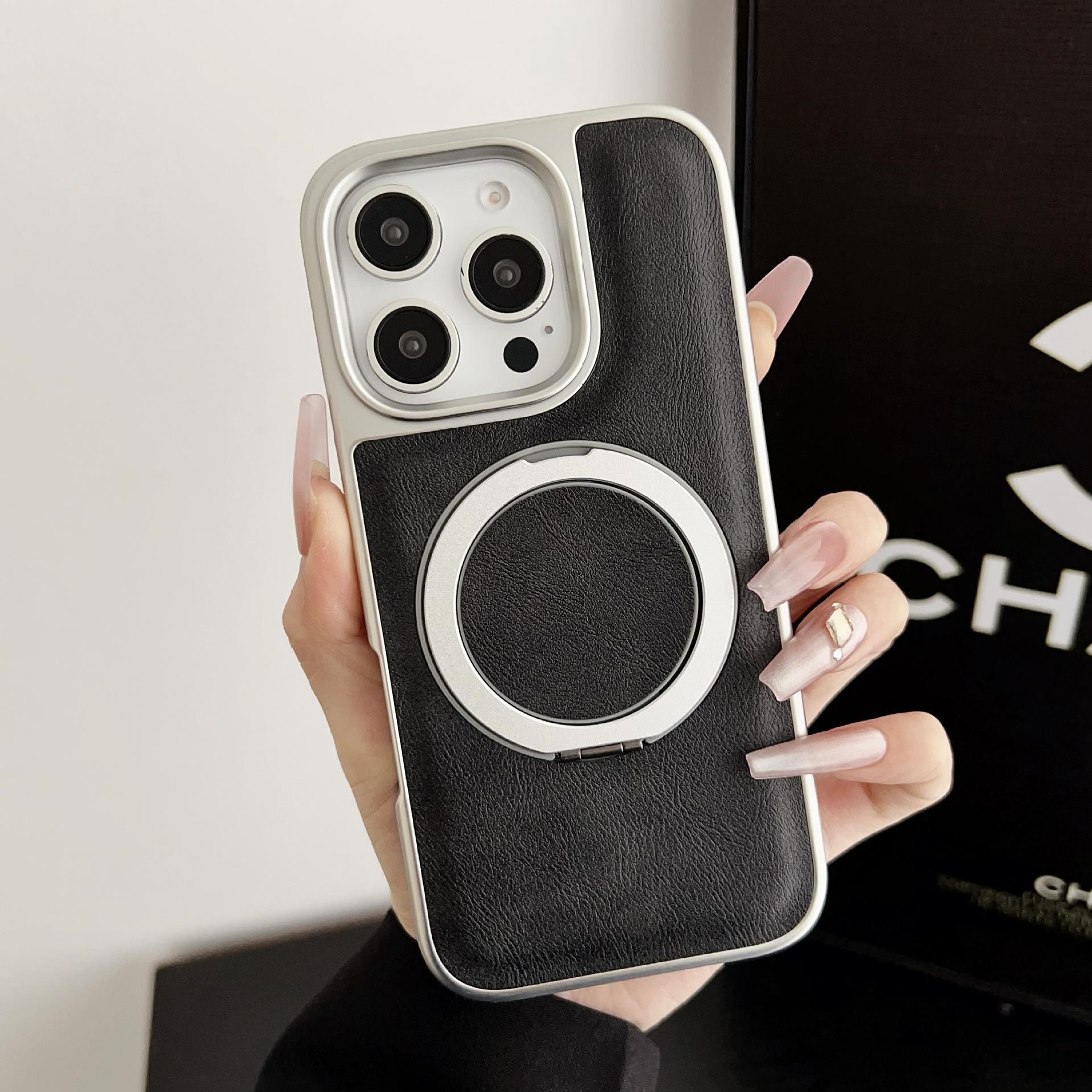 

Magnetic Charging Phone Case for iPhone 16 Pro Max 14 Pro 13 15 Plus Leather Electroplated Rotating Bracket Protective Cover For iPhone 15