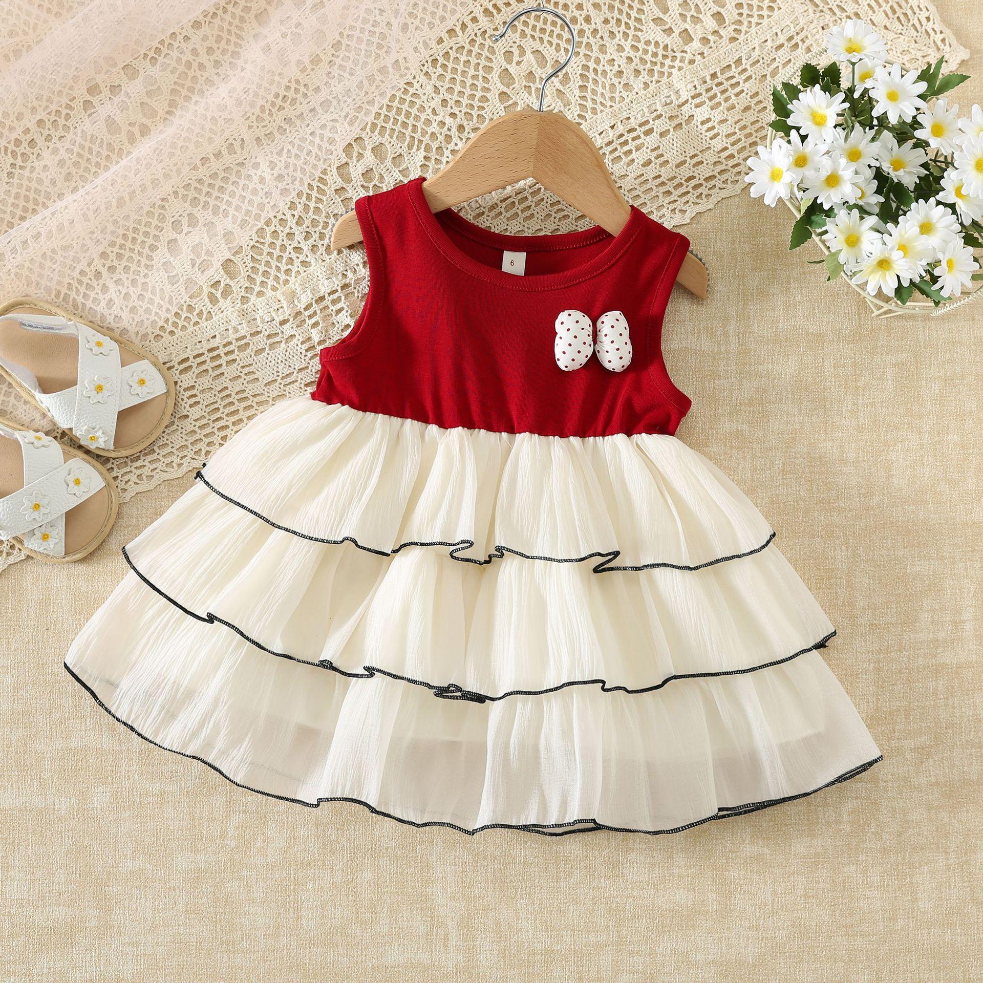 Summer Girls Sleeveless Bow Tie Tulle Cake Dress Princess Toddler Baby Party Vest Dress 73cm