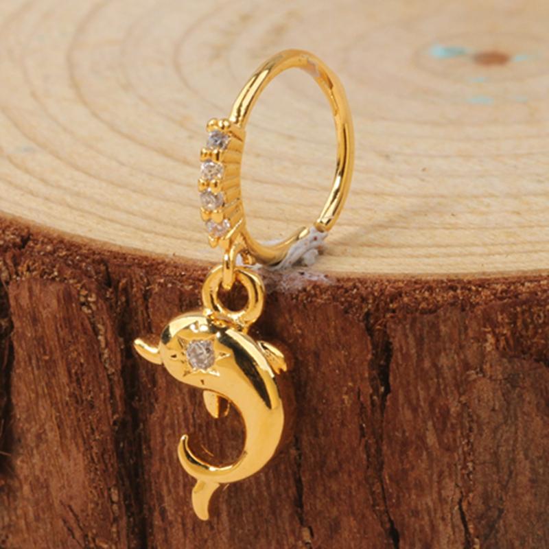 Gold Plated Pendant Nose Ring Hoop for Women Crystal Nose Hoop Protection Jewelry Nose Piercing Cartilage Earring Piercing
