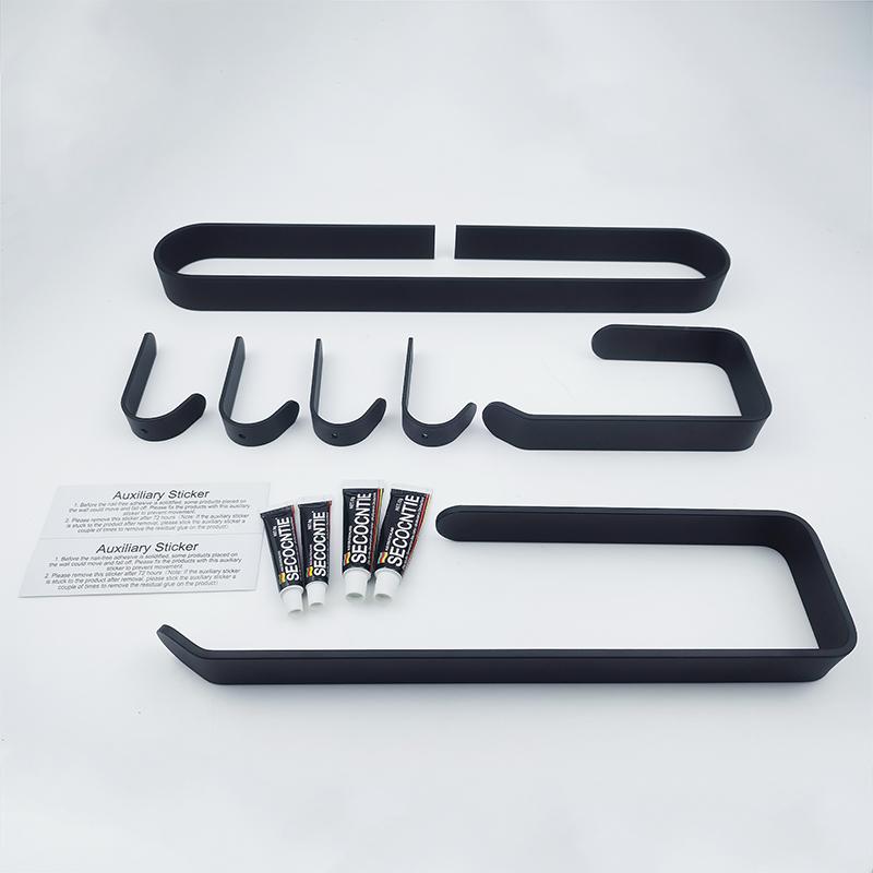 Black Bath Towel Holder Bathroom Towel Rack No Punch Towel Rail Rack Towel Holder Bathroom Storage Shelf EL65BB-1