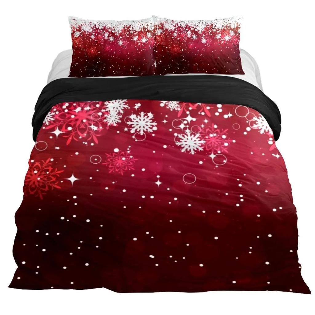 Snowflake Duvet Cover Set Winter Theme Christmas Illustration Cold Weather Season Twin Bedding Set King Size Soft Quilt Cover