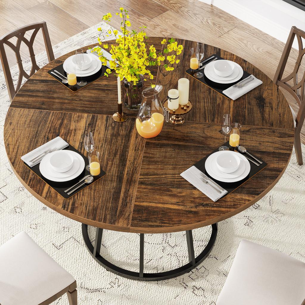 Tribesigns Round Dining Table for 4 People, Circle Dining Table with Metal Base, 120 Cm Round Kitchen Table for Living Room