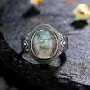 CopperRing for Women Oval Round Natural Labradorite Ring Gift Sun Shaped Retro Luxury Fine Jewelry