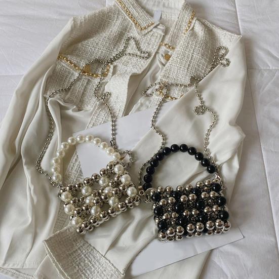 Vintage Faux Pearl Purse Beaded Crossbody Bag with Removable Shoulder Strap Ladies Evening Clutch for Parties Street Office