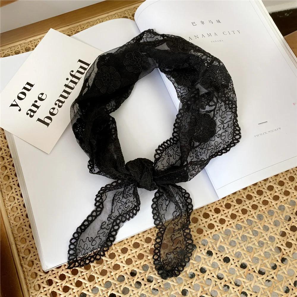 Flower Lace Triangle Scarf Women's Spring and Autumn Summer Korea Hollow Fashion Scarf Small Headscarf Strap Decoration