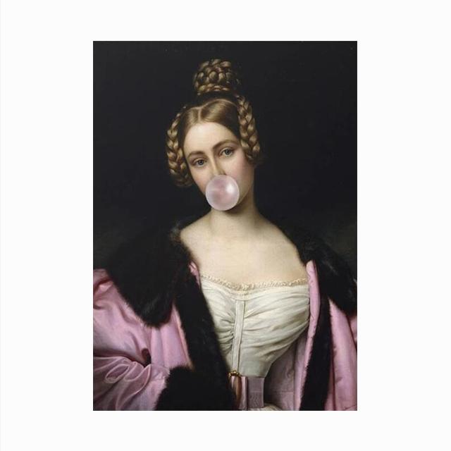 Vintage Picture Painting Elegant Women Print Bubble Gum Posters and Prints Retro Decorative Wall Pictures for Living Room