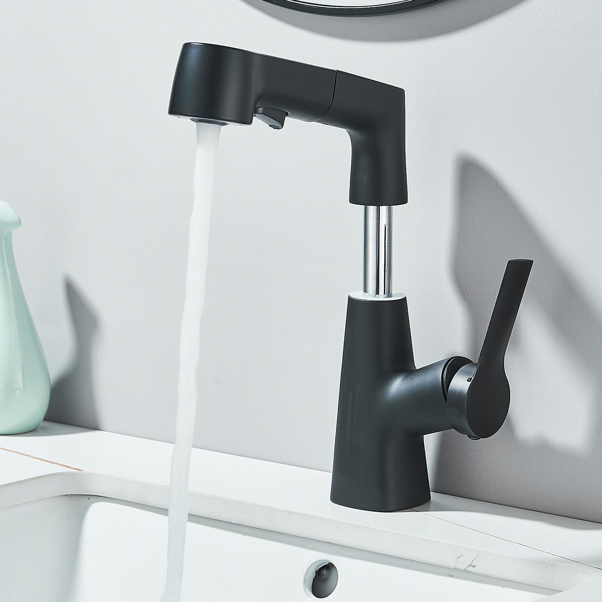 

Bathroom Faucet Pull Out Rotatable Hot and Cold Water Outlet Sink Faucet Three Modes Water Outlet Bathroom Sink Faucet чёрный