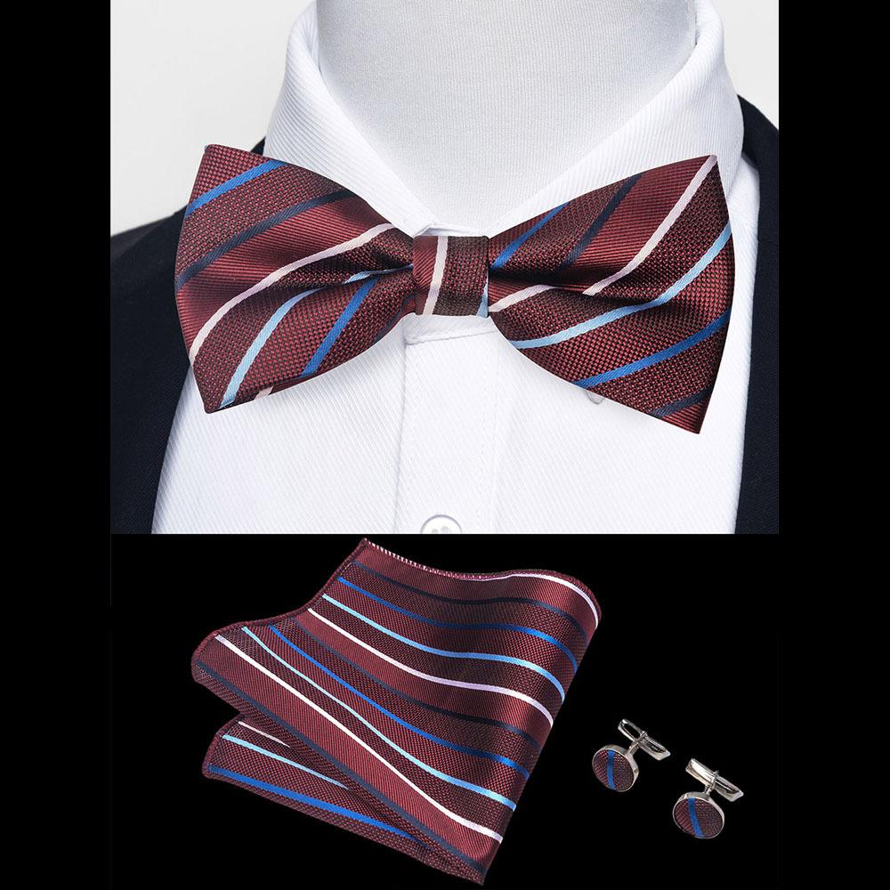 Classic Bowtie Bow Ties for Mens Butterfly Bowknot Pocket Square Cufflinks Suit Set Bussiness Accessories