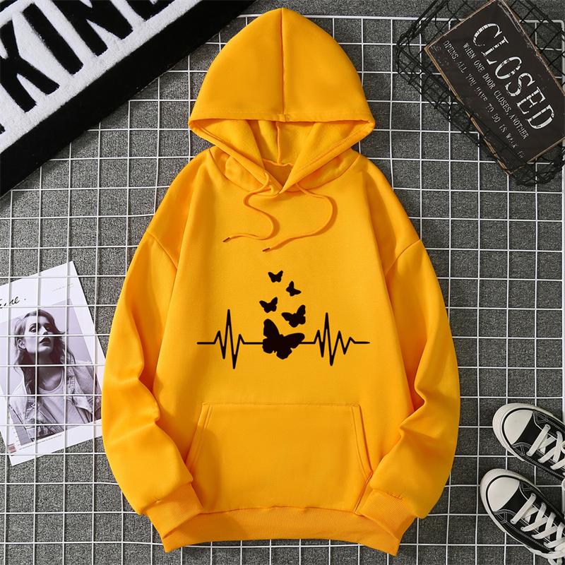 2025 Autumn and Winter Women s Colorful Butterfly Petal Print Hoodie, Long Sleeve, Round Neck, Cute Pattern Hoodie, Women s Tops 3XL