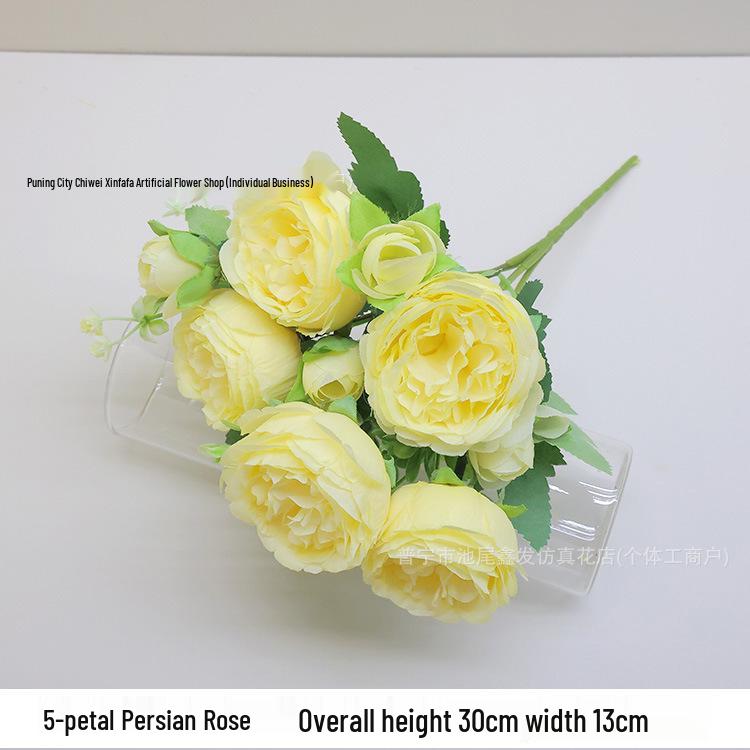 5-Head Peony & Persian Rose Artificial Flowers - Small Bunch for Home or Wedding Decor