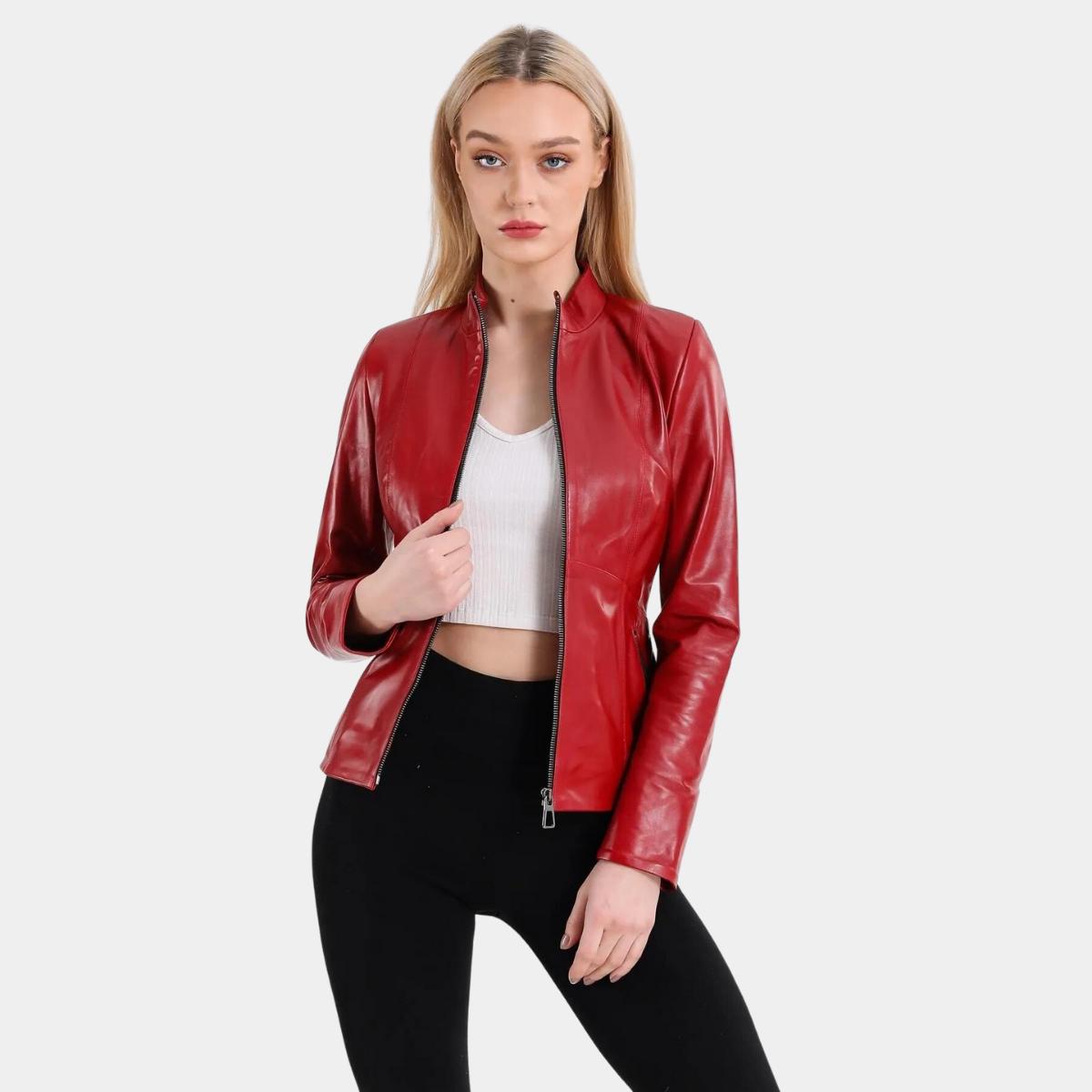 

Элегантная женская куртка из натуральной кожи нового дизайна, овечья кожа, классическая верхняя одежда, байкерская застежка, застежка-молния S красный