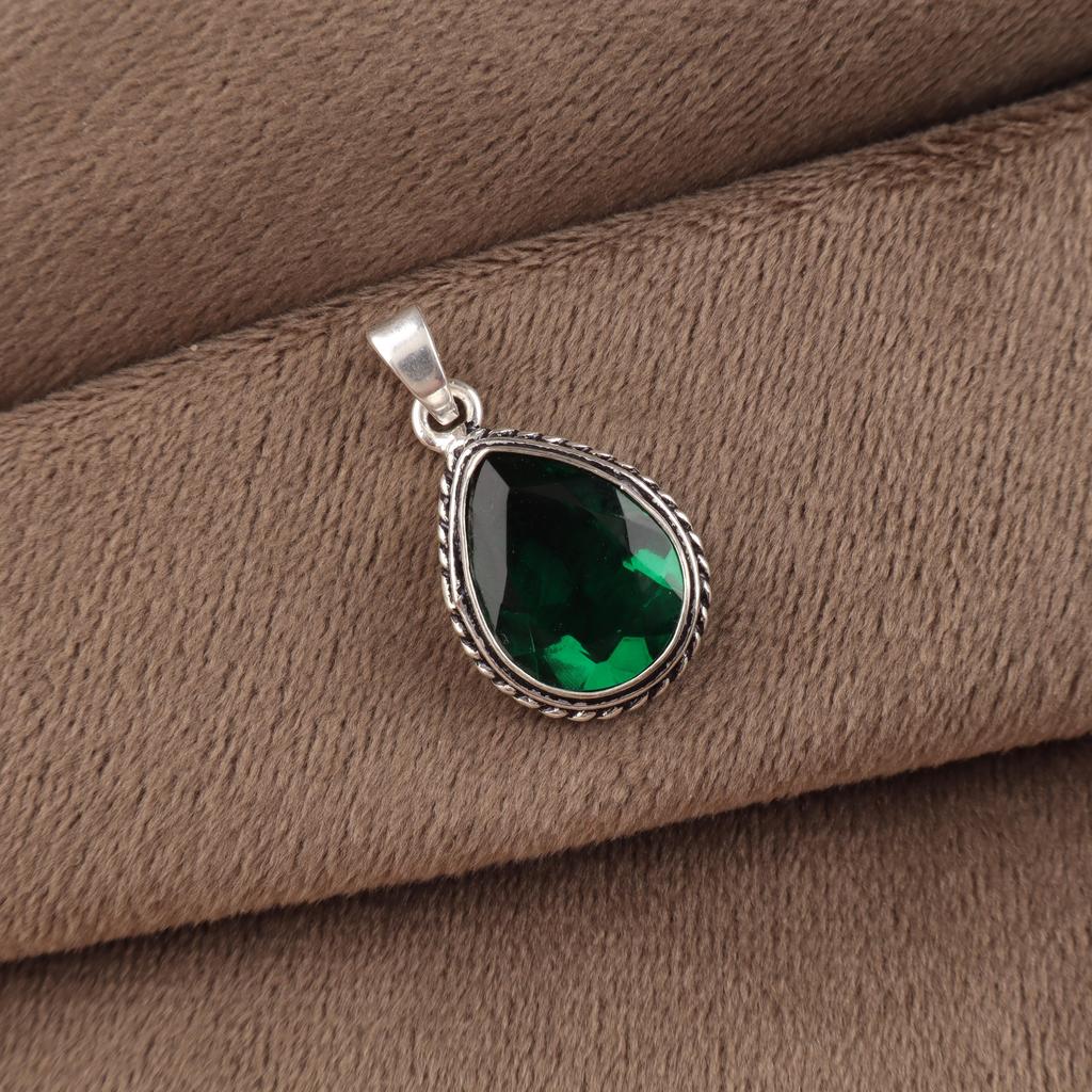 Chrome Diopside Gemstone 925 Sterling Silver Handmade Silver Chain Pendant 1.3" For Gift APP-3-15