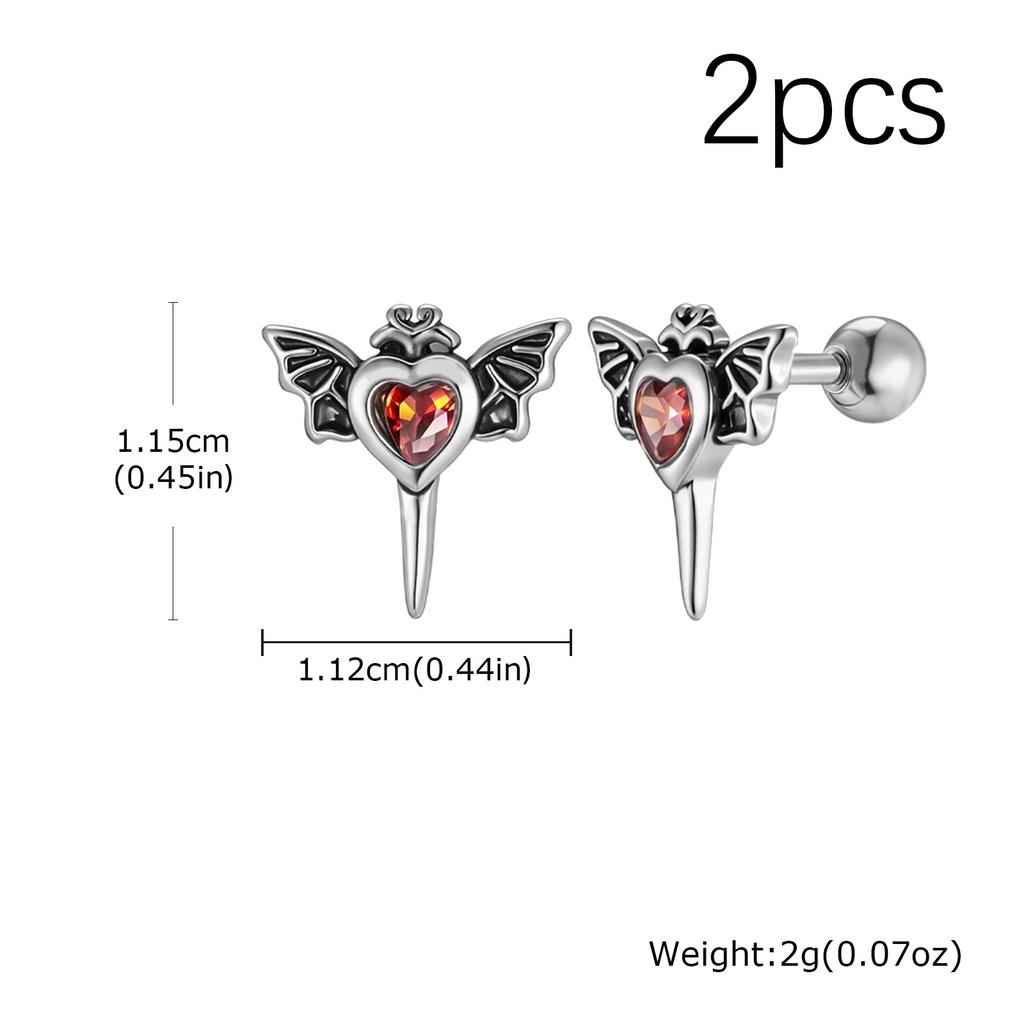 Gothic Wings Stud Earrings for Men Women,Vintage Stainless Steel Heart Zircon Sword Stud Earrings,Punk Piercing Jewelry Gift