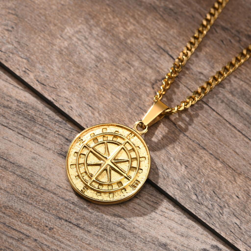 Vnox Vintage Compass Necklace for Men Stainless Steel Star Pendant Viking Sailing Jewelry Gift