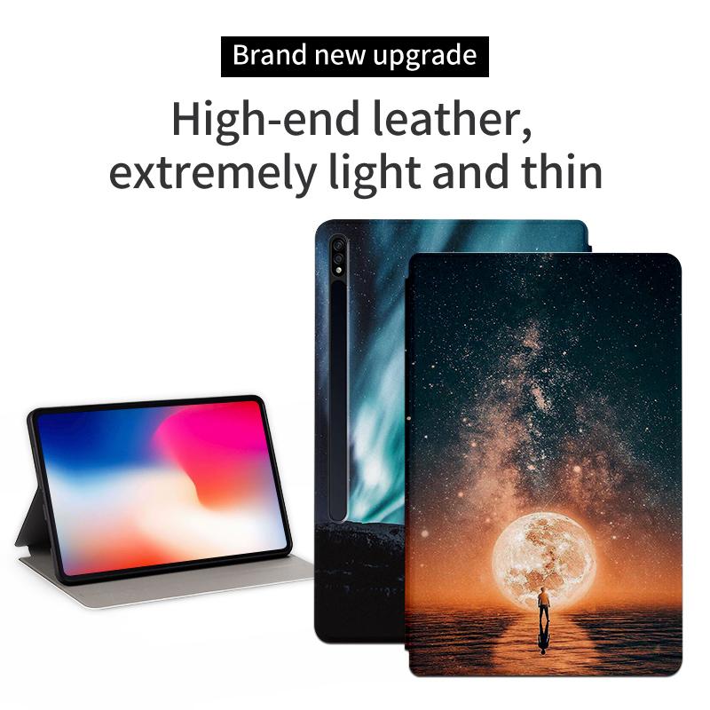 

For Samsung Galaxy Tab S7/S8 PU Leather Flip Case with Stand Pattern Printing Anti-Drop Tablet Cover Dreaming Sky