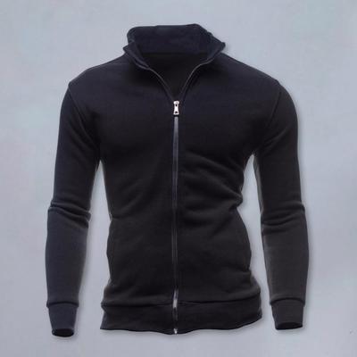 Men Jacket Autumn Winter Stand Collar Long Sleeve Zipper Closure Coat with Pockets Solid Color Sport Outwear