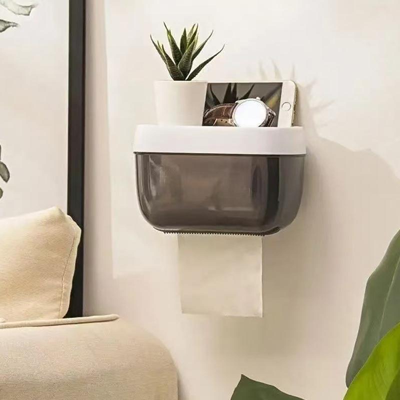 Компактный настенный держатель для туалетной бумаги с диспенсером для салфеток и местом для хранения - Простое крепление на клейкую основу - Креативная коробка для рулонной бумаги чёрный