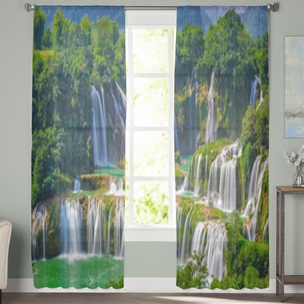Waterfall Landscape Sheer Curtains For Living Room Window Transparent Voile Tulle Curtain Bedroom Drapes Home Decor