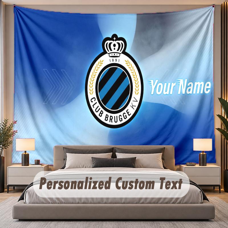 Benutzerdefinierte Namens-Text-Wandteppich Club Brügge FC Personalisierter Polyester-Wandteppich für Schlafzimmer und Zimmer