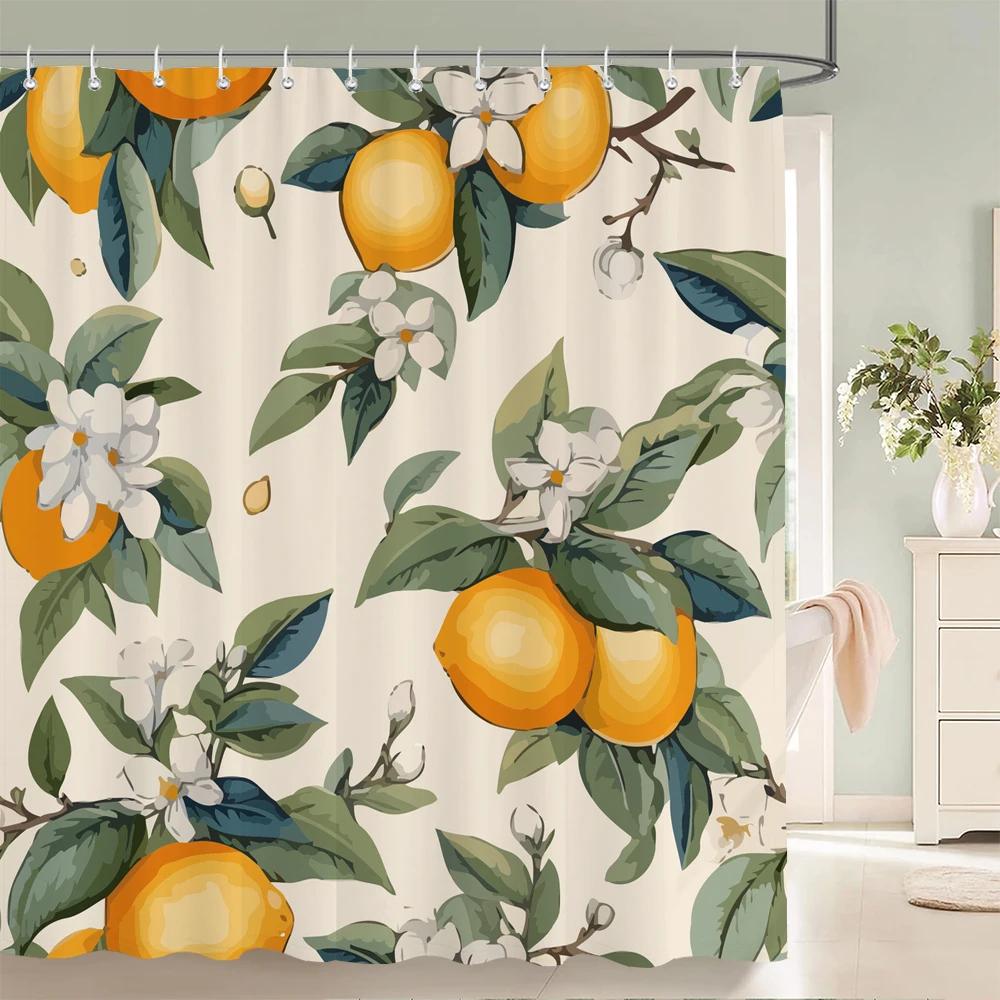 Cute Fruit Pattern Shower Curtain with Hooks   Fresh & Playful Decor for Bathrooms, Reinforced Eyelets & Easy to Clean