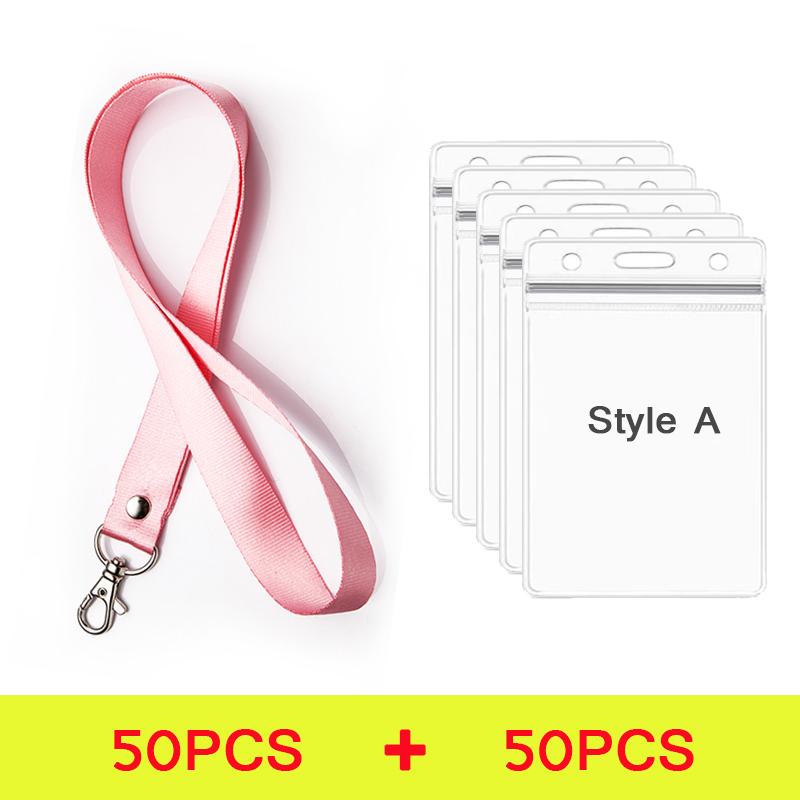 100 Pcs Safety Hanging Neck Strap Lanyard And Card Case ID Name Transparent Badge Holder Anti-Lost Clasp Rope Keychain Landyard