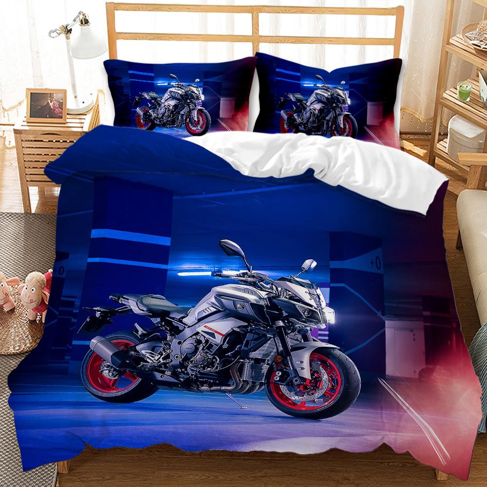 Motorbike Comforter Cover Set Queen Size, Boys Motocross Rider Duvet Cover, Teens Racing Motorcycle Dirt Bike Bedding Set Child