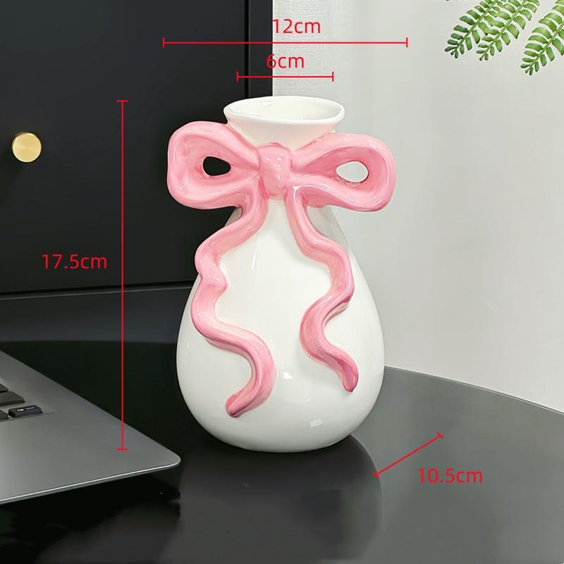 Ceramic Vase with Cute Bow Three-dimensional Ribbon Cartoon Bow Flower Vase Floral Arrangement Accessories Home Decoration