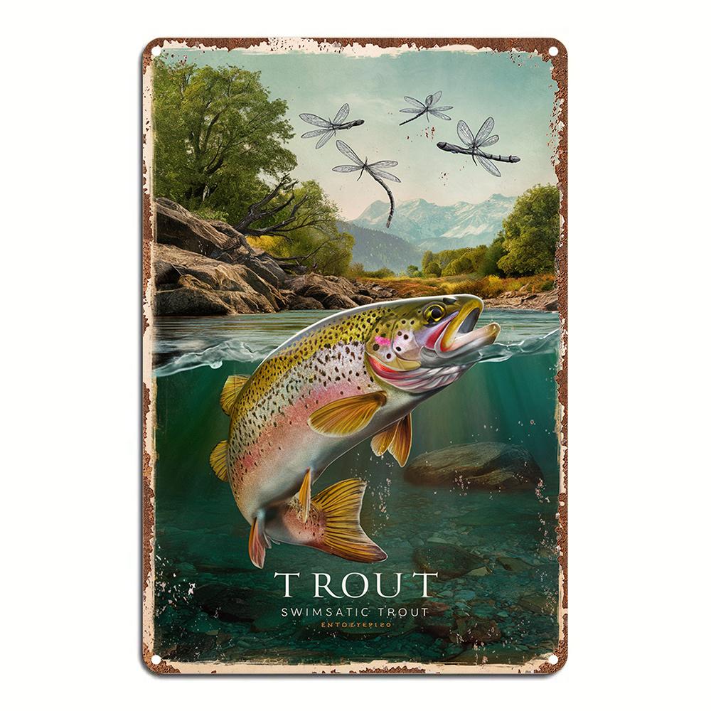 

Metal Trout Wall Art Rustic Iron Sign with Vibrant HD Print Waterproof Dustproof Easy to Hang Perfect for Home Decor I 20x30cm（7.8x11.8inch）