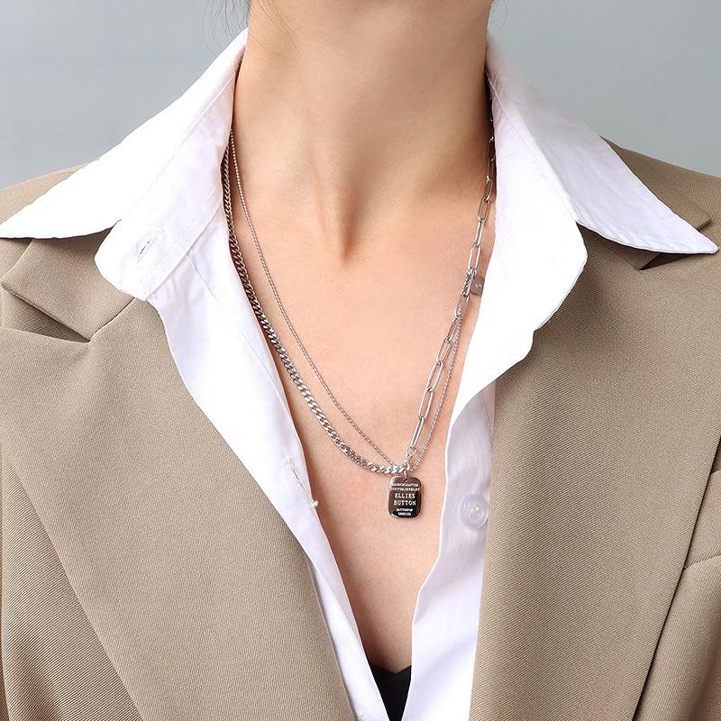 Stainless Steel 18k Gold Pvd Plated Hip Hop Double Chain Splicing Love Square Brand Alphabet Necklace for Women Sweater Chain