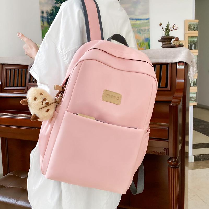 Women Solid Color Backpack Large Capacity Student Schoolbag Computer Backpack