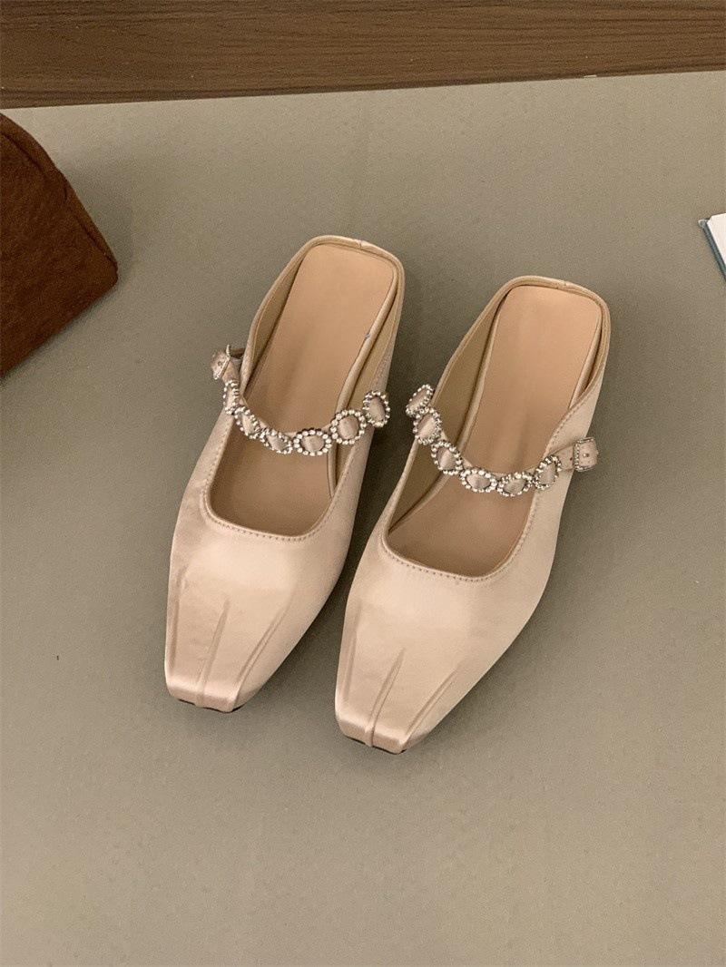 

С юбкой толстый каблук стразы голова сумки полушлепанцы женская обувь весна и лето с юбкой средний каблук крутые шлепанцы 40 шампанского