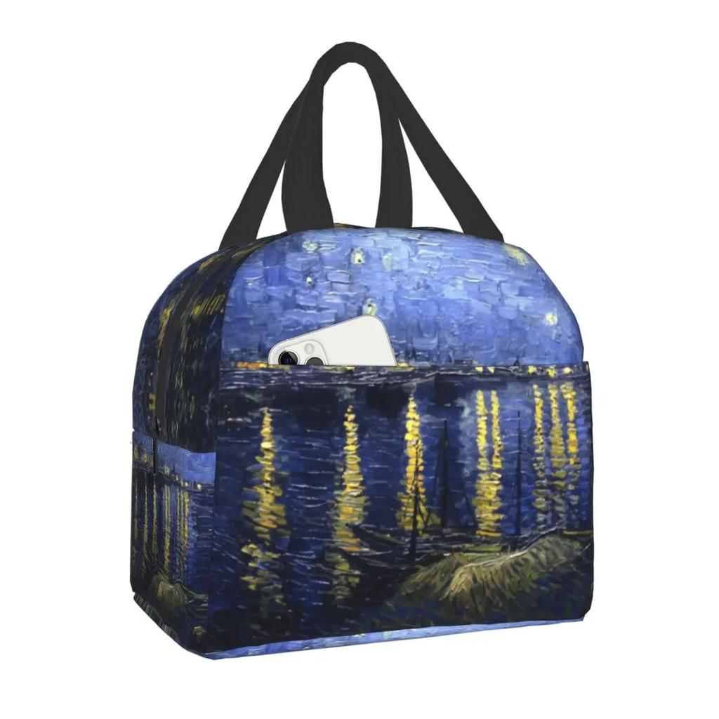 Almond Blossoms Lunch Box Portable Thermal Cooler Food Insulated Oil Painting Lunch Bag for Women Kids