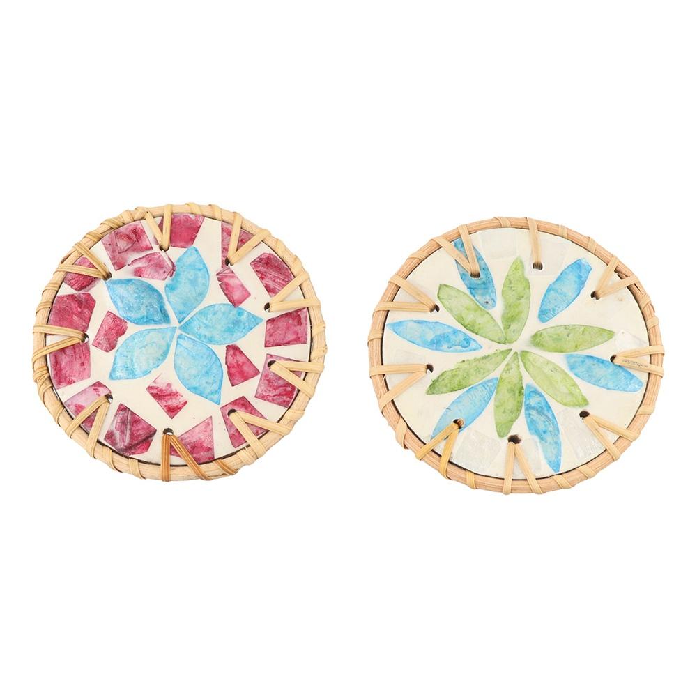 Colorful Seashell Cup Mat 10cm Coaster Insulation Pad Rattan Shell Cup Mat  Kitchen