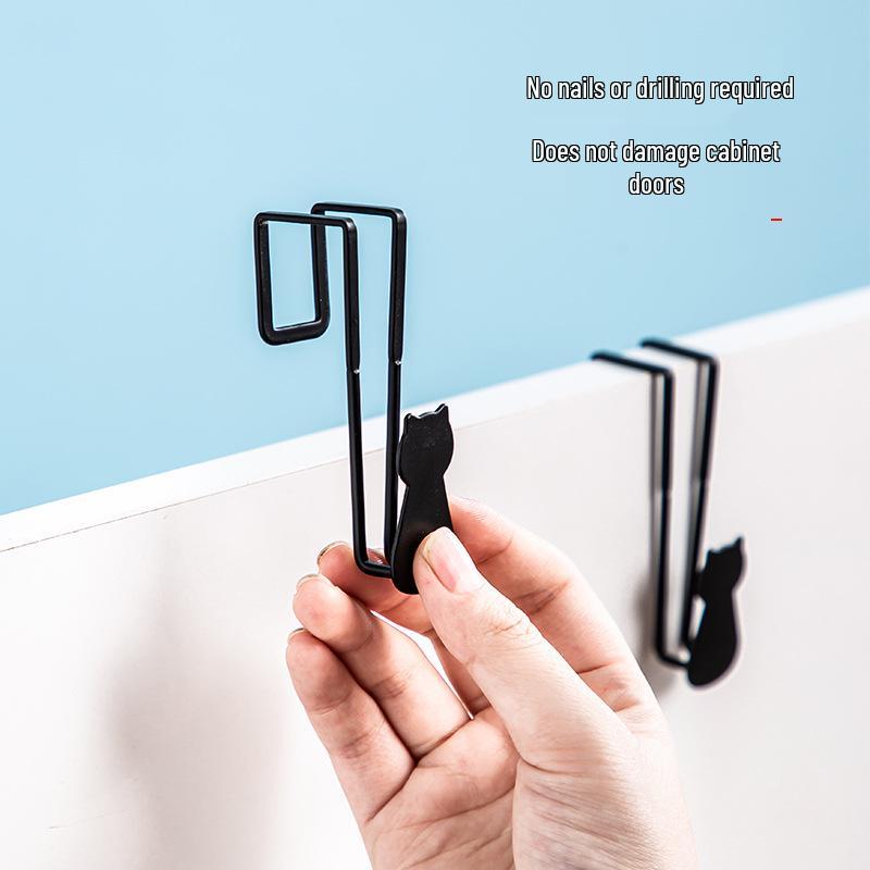 Cat-Shaped Wrought Iron Over-the-Door Hook - Nail-Free, Adhesive-Free 