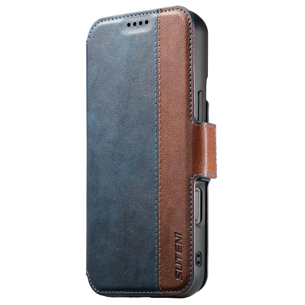 SUTENI Q-07 For iPhone 17 Case Magnetic Color Splicing Cowhide Texture Leather Cover