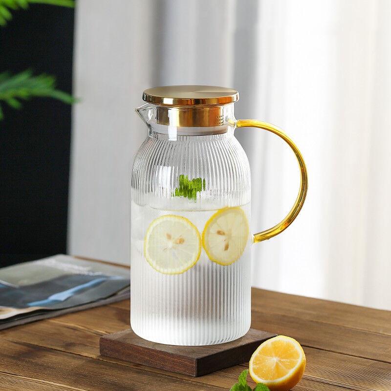 High Borosilicate Glass Teapot Set with Vertical Stripes for Cold Brew in Living Room