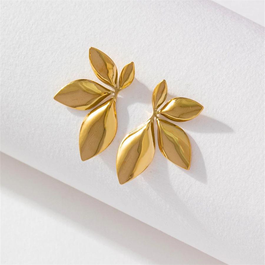 Women's Vintage Fan Leaf Shape Earrings Stud Temperament Gold Color Big Earrings Personality Simple Party Jewelry Gift